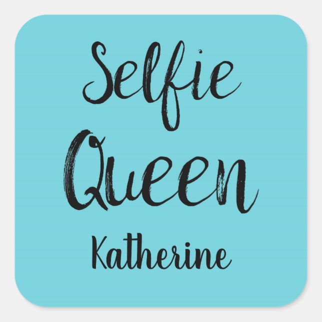 Adesivo Quadrado Selfie Queen Name Personalizado Turquoise Blue Tea (Frente)
