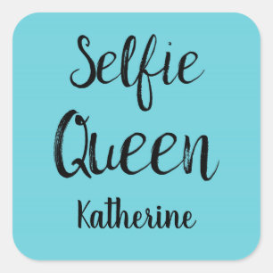 Adesivo Quadrado Selfie Queen Name Personalizado Turquoise Blue Tea