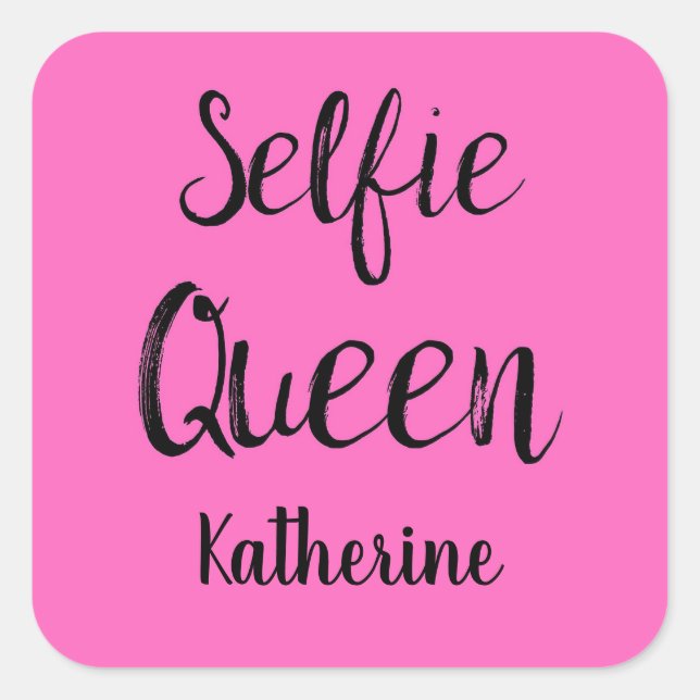 Adesivo Quadrado Selfie Queen Name Personalized Fuchsia Hot Pink (Frente)