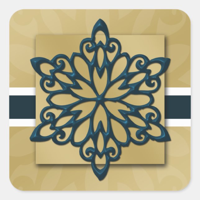 Adesivo Quadrado selo azul do floco de neve (Frente)