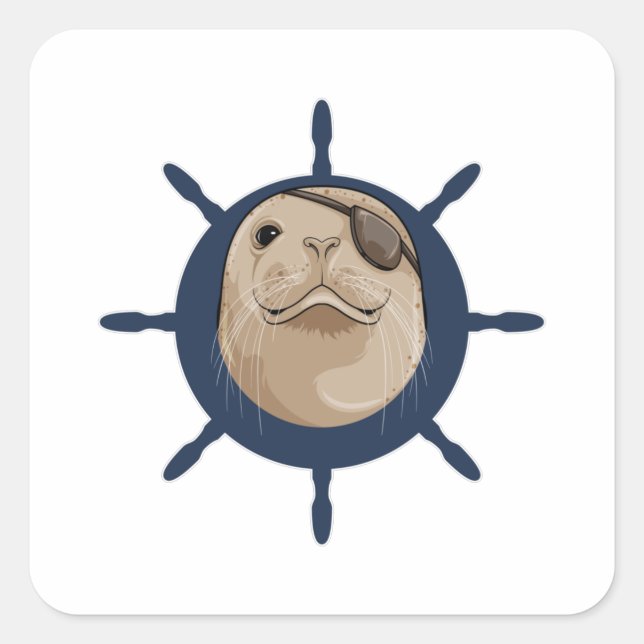 Adesivo Quadrado Selo com leme de navio (Frente)