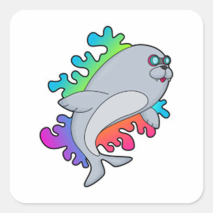 Adesivo Quadrado Selo com óculos