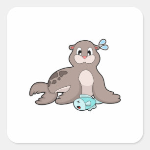 Adesivo Quadrado Selo com Peixe