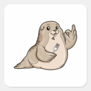 Adesivo Quadrado Selo com peixes e garfo