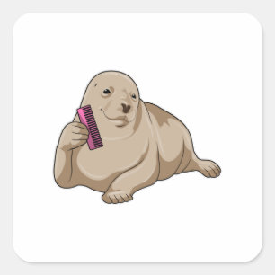 Adesivo Quadrado Selo como cabeleireiro com pente