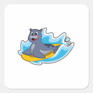 Adesivo Quadrado Selo como Surfer com Surfboard