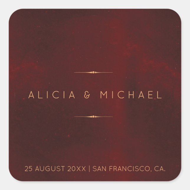 Adesivo Quadrado Selo de casamento de luxo em veludo burgundy doura (Frente)