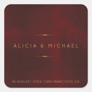Adesivo Quadrado Selo de casamento de luxo em veludo burgundy forma