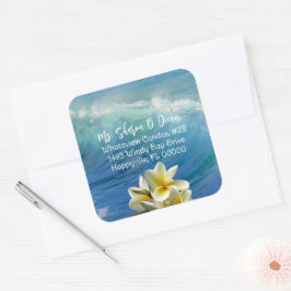 Adesivo Quadrado Selo de Endereço de Devolução Frangipani Ondas Bat