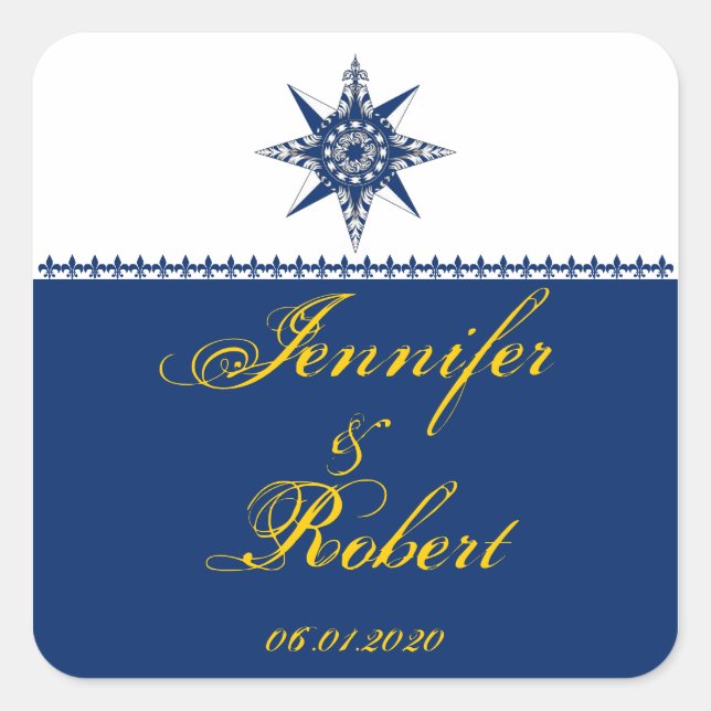 Adesivo Quadrado Selo de Envelope Amarelo Marinho de Compass Náutic (Frente)