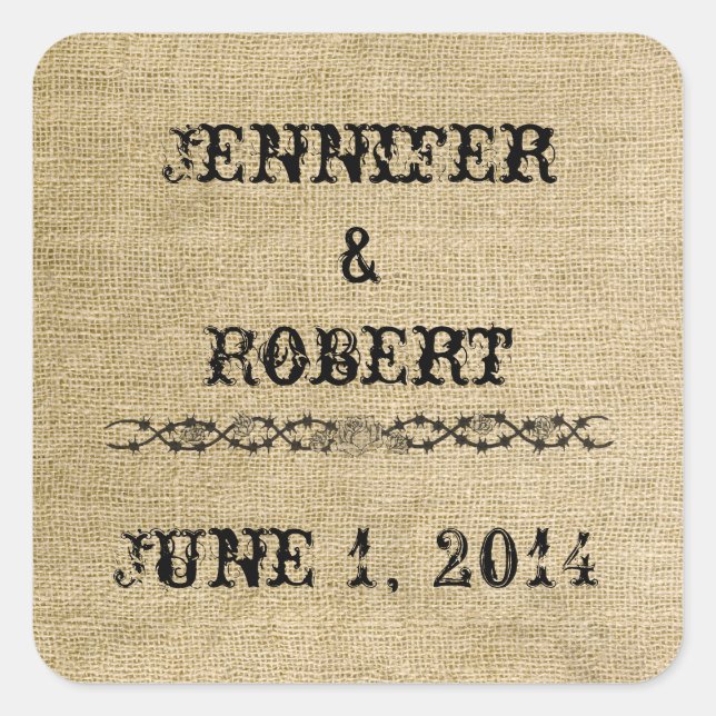 Adesivo Quadrado Selo de Envelope Burlap Ocidental (Frente)