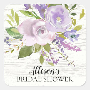 Adesivo Quadrado Selo de Envelope Chá de panela de Flores Rástica