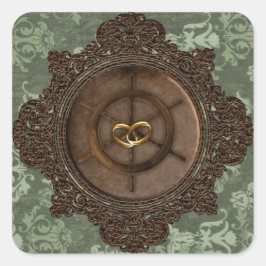 Adesivo Quadrado Selo de Envelope de Casamento Steampunk