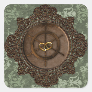 Adesivo Quadrado Selo de Envelope de Casamento Steampunk