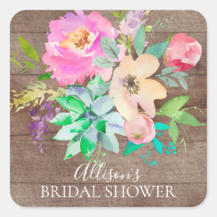 Adesivo Quadrado Selo de Envelope de Chá de panela Falso e Suculent