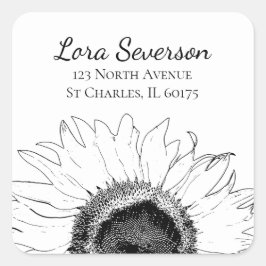 Adesivo Quadrado Selo de Envelope de Devolução de Girassol Branco N