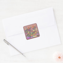Adesivo Quadrado Selo de Envelope de Jardim de Flores Exóticas