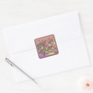 Adesivo Quadrado Selo de Envelope de Jardim de Flores Exóticas