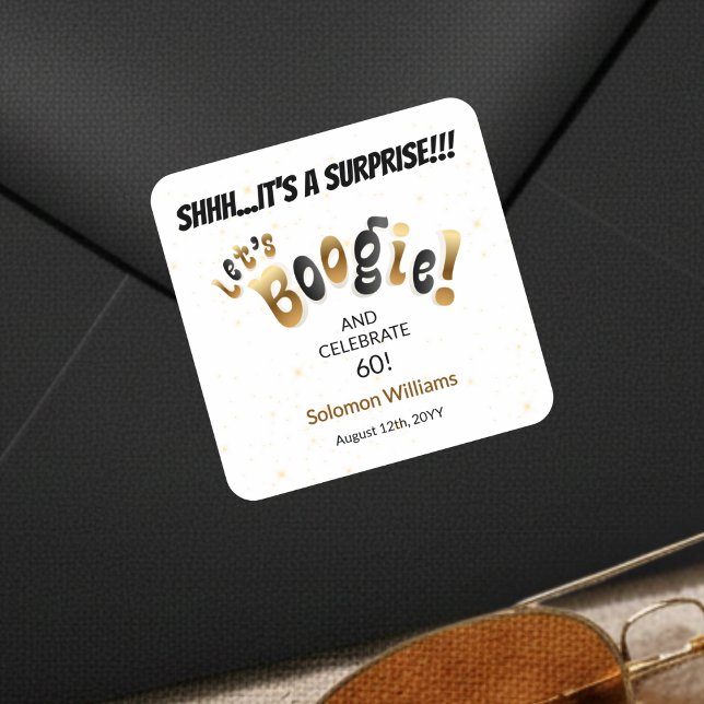 Adesivo Quadrado Selo de Envelope de Surpresa de 60º Aniversário Le (Criador carregado)