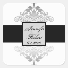Adesivo Quadrado Selo de Envelope do Casamento tema damasco de Prat