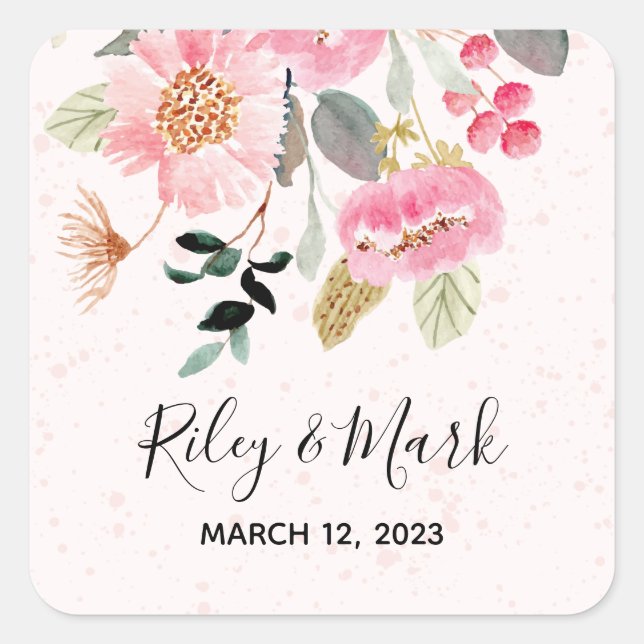 Adesivo Quadrado Selo de envelope do Convite de casamento flexível  (Frente)