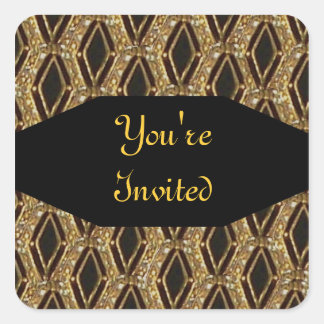 Adesivo Quadrado Selo de Envelope Elegante Preto e Dourado