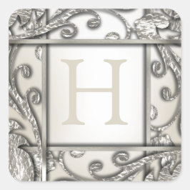 Adesivo Quadrado Selo de Envelope Monograma de Lata Prateada