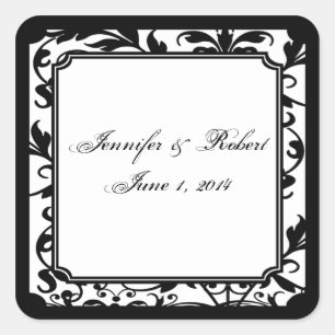 Adesivo Quadrado Selo de envelope preto e branco do Casamento tema 