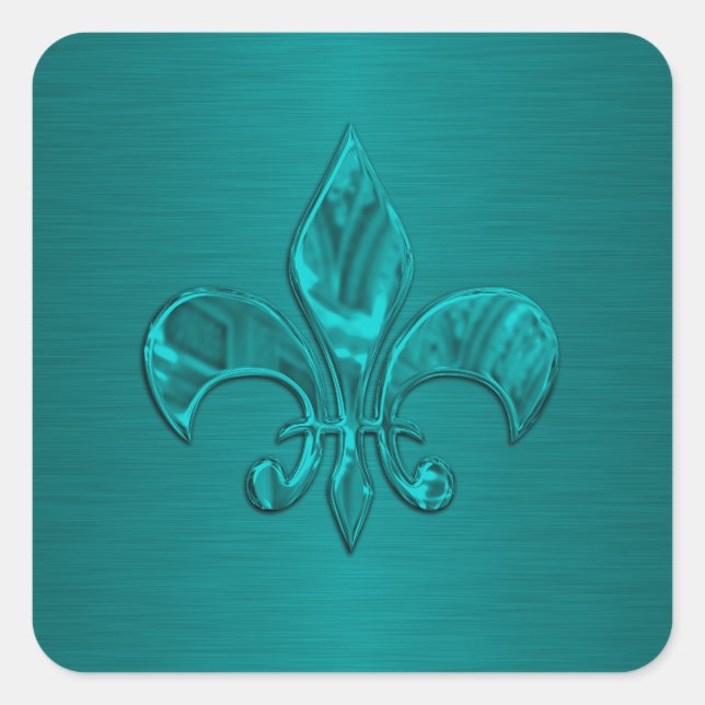 Adesivo Quadrado Selo de Envelope Turquoise Fleur de Lis (Frente)