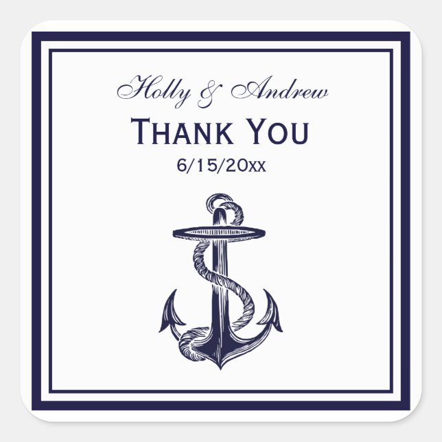 Adesivo Quadrado Selo de Envelope TY do Marinho Ângulo Náutico (Frente)