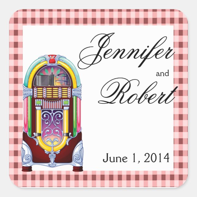 Adesivo Quadrado Selo de envelope Vintage Jukebox 1950 (Frente)