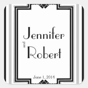 Adesivo Quadrado Selo de prata branco preto do envelope do quadro