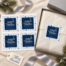 Selo de Presente de Natal Personalizado Azul Marin
