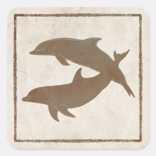 Adesivo Quadrado Selo do Envelope de Casamento de Praia dos Golfinh