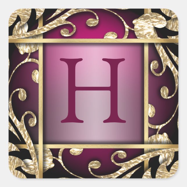 Adesivo Quadrado Selo do Envelope Monograma de Latice Dourada Magen (Frente)