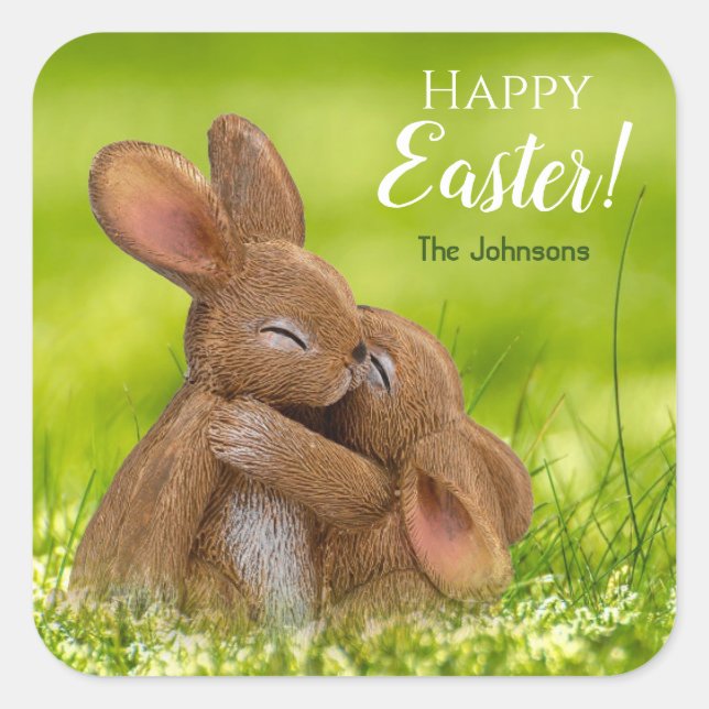 Adesivo Quadrado Selo do Páscoa Personalizado de Bunnies Bonitos (Frente)