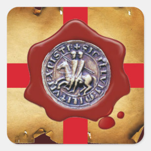 Adesivo Quadrado SELO dos CAVALEIROS TEMPLAR, cera vermelha,