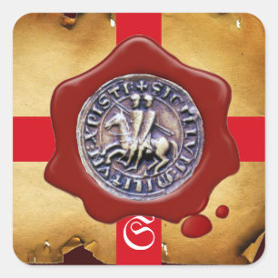 Adesivo Quadrado SELO dos CAVALEIROS TEMPLAR, monograma vermelho da
