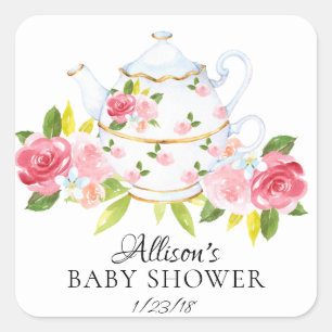 Adesivo Quadrado Selo floral do envelope do tea party do BEBÊ da