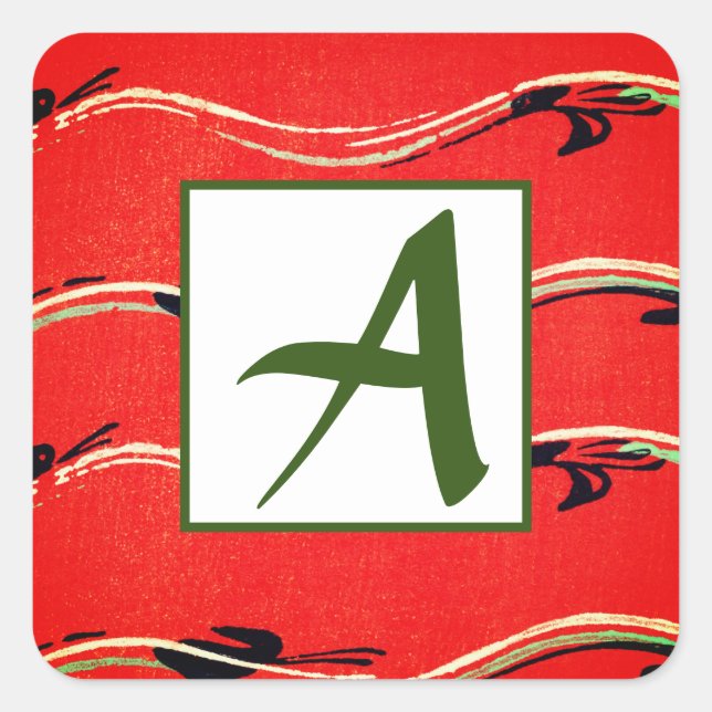 ADESIVO QUADRADO SELO INICIAL DE ENVELOPE VERMELHO PERSONALIZADO (Frente)