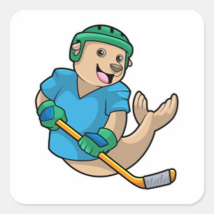 Adesivo Quadrado Selo no hóquei no gelo com vaso de hóquei no gelo