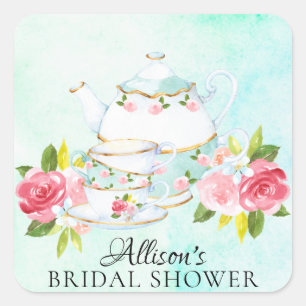 Adesivo Quadrado Selo nupcial floral do envelope do tea party da