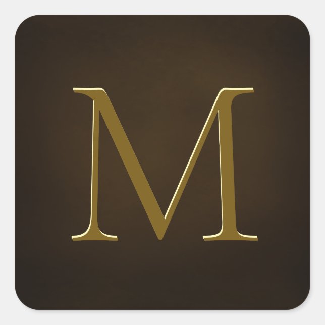 Adesivo Quadrado Selo Personalizado com Monograma em Dourado Antigo (Frente)