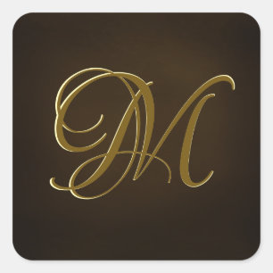 Adesivo Quadrado Selo Personalizado com Monograma em Letra de Ouro