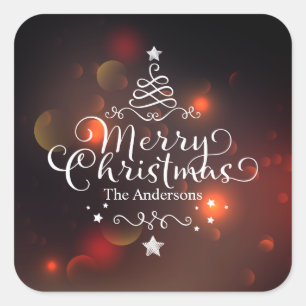 Adesivo Quadrado Selo Personalizado da Árvore de Natal