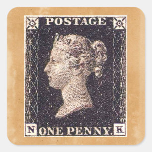 Adesivo Quadrado Selo postal preto da moeda de um centavo