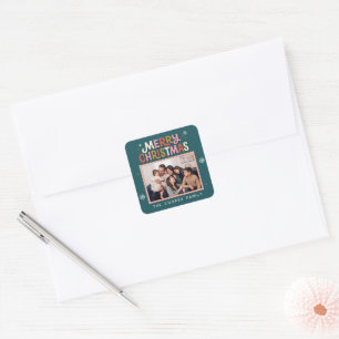 Adesivo Quadrado Selo Postal Retro Feliz Natal