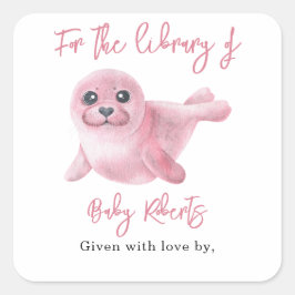 Adesivo Quadrado Selo Rosa - para a biblioteca de