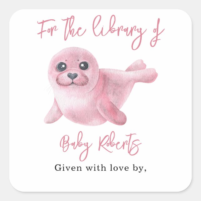 Adesivo Quadrado Selo Rosa - para a biblioteca de (Frente)