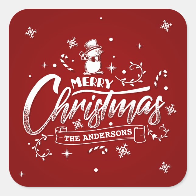 Adesivo Quadrado Selo Simples Personalizado do Vedante de Natal do  (Frente)